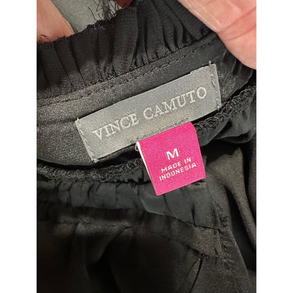 Vince Camuto Elegant Mix‎ Rich Black Ruffle V Neck Long Sleeve Blouse Top M - Picture 5 of 6